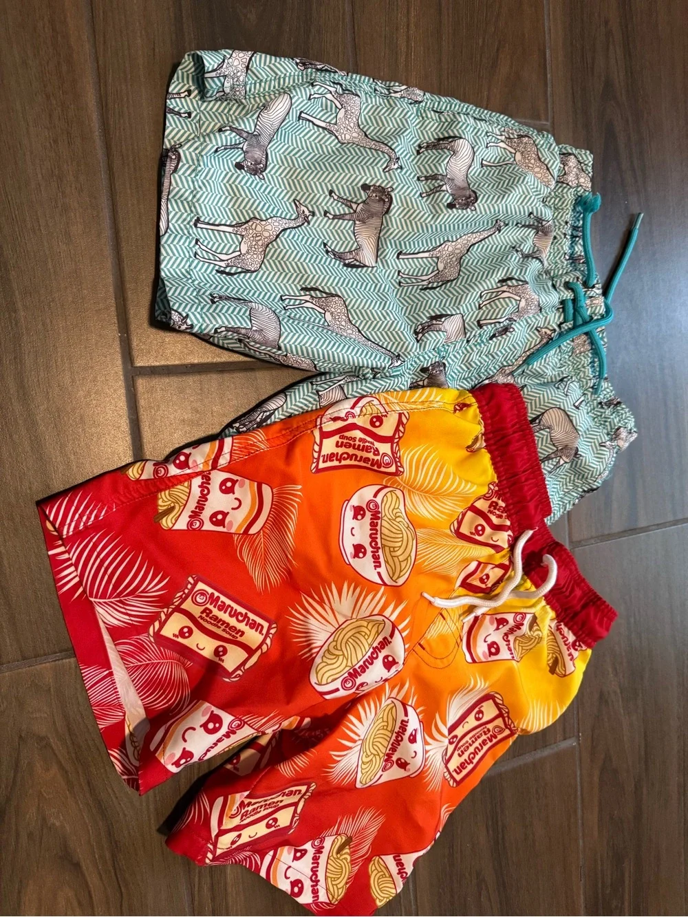 Boys Tropical Ramen Print Swim Trunks - Red/Orange & Teal